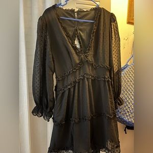 Boutique v neck backless polka dot sheer dress